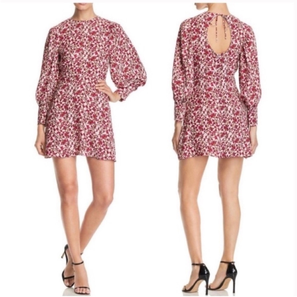 Jay Godfrey Rogen Floral Bishop Sleeves Short Mini Dress 2 Party Summer Feminine